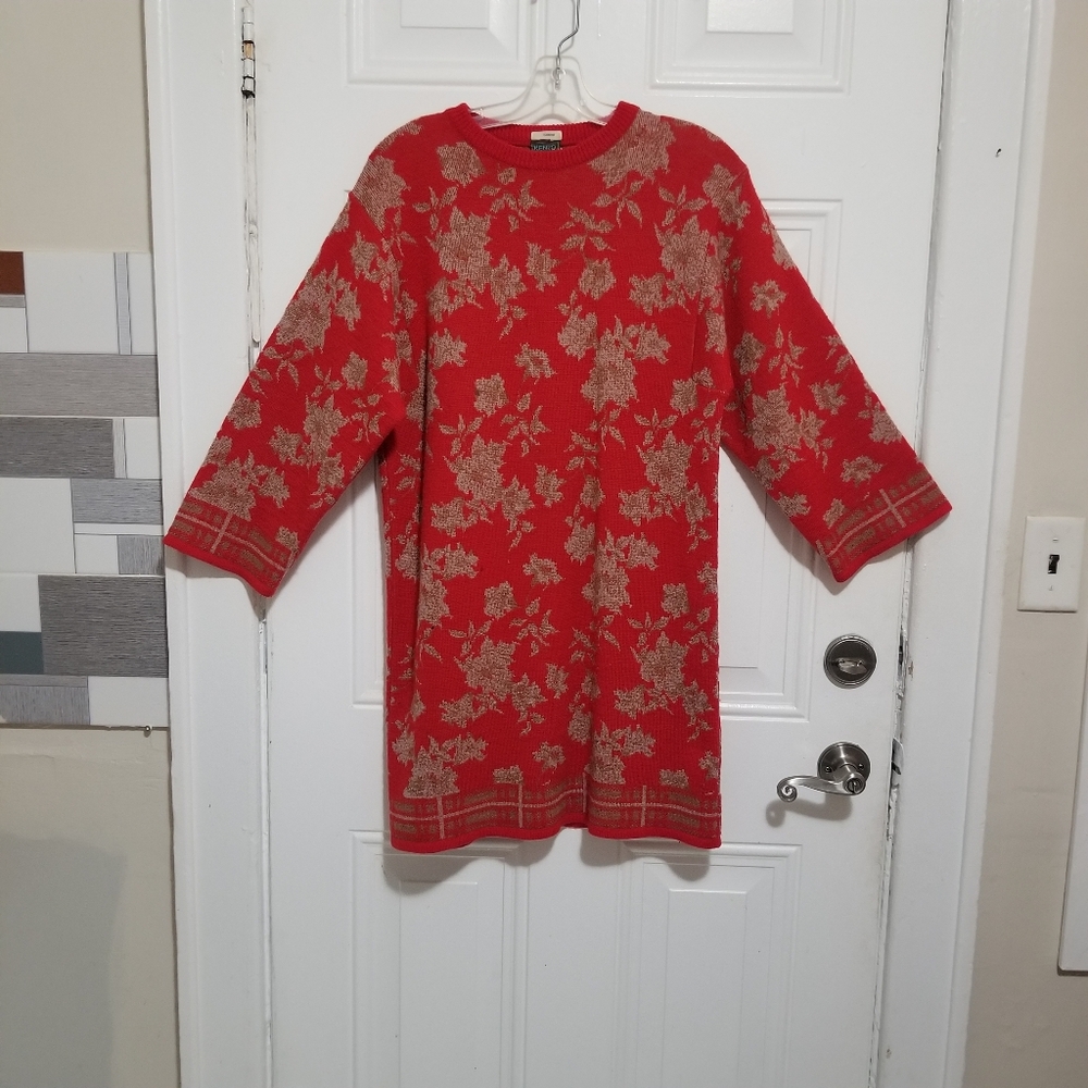 Vintage Kenzo Vibrant Red Wool Sweaterdress. Size 1 (Small).